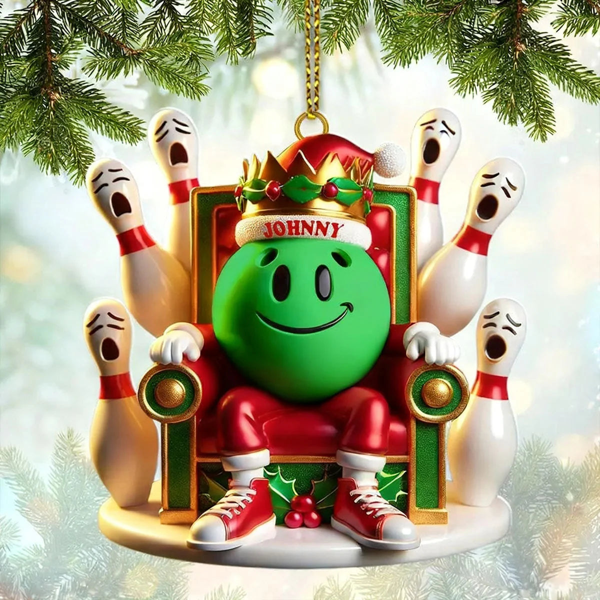 King of the Lanes Personalized Bowling Acrylic Ornament - Bowlers Christmas Gift