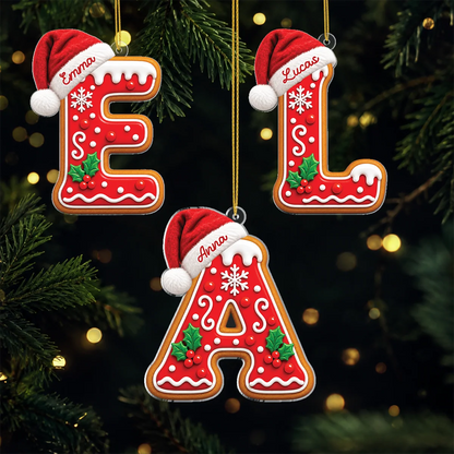 Gingerbread Letter Personalized Acrylic Ornament for Family - Custom Christmas Gift