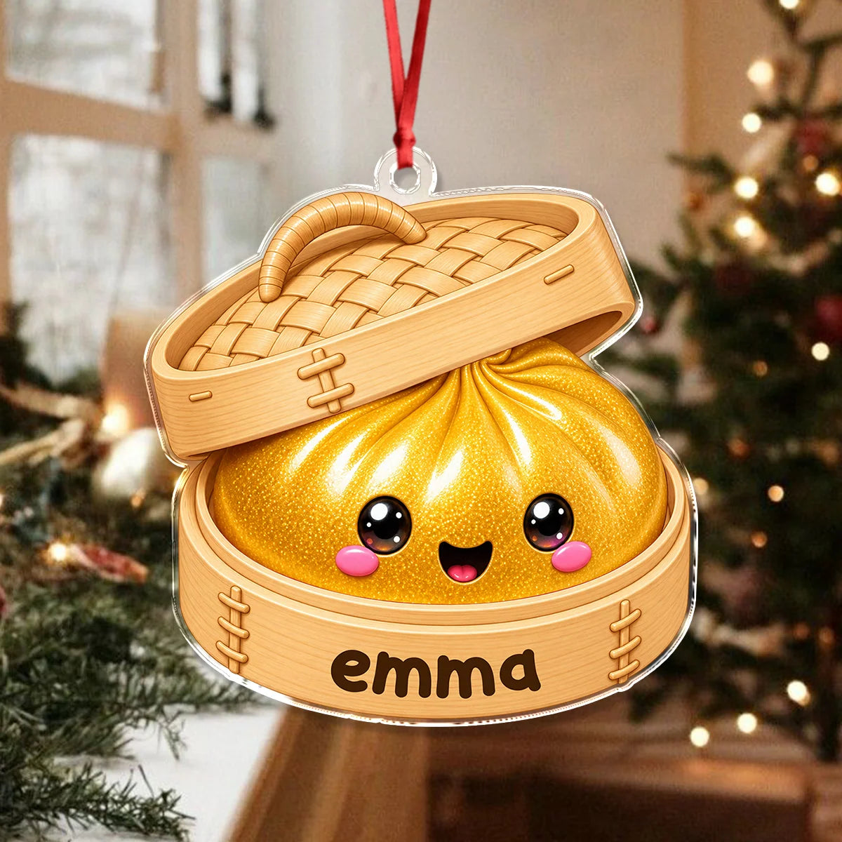 Personalized Dim Sum Steamer Christmas Ornament - Custom Name Acrylic Keepsake Gift for Foodies
