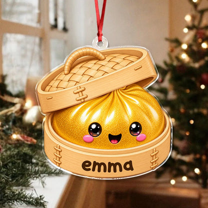 Personalized Dim Sum Steamer Christmas Ornament - Custom Name Acrylic Keepsake Gift for Foodies