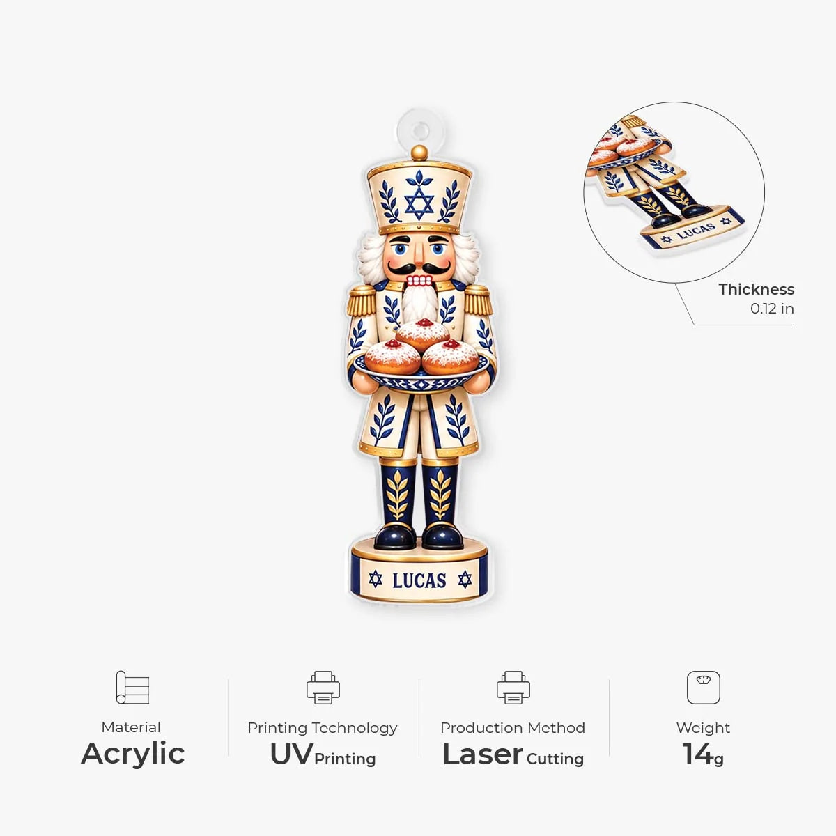 Hanukkah Nutcracker Personalized Acrylic Ornament - Custom Jewish Holiday Keepsake for Family