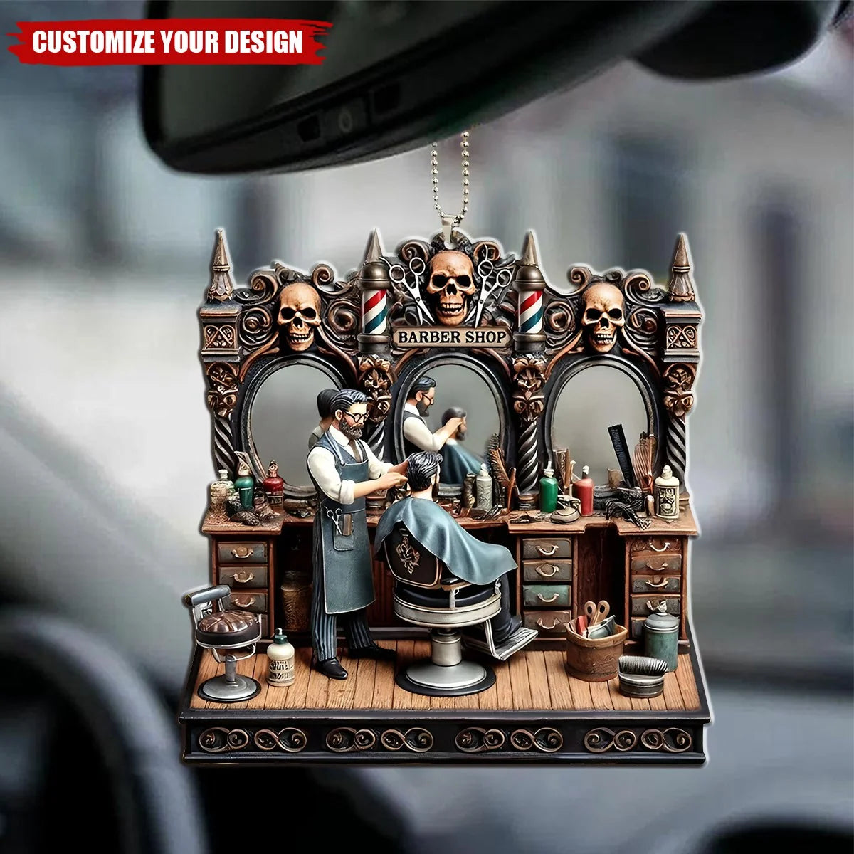 Barber Shop Custom Acrylic Ornament - Personalized Hair Stylist Car Hanger for Christmas