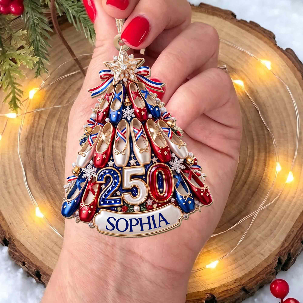Ballet Shoes Christmas Tree Personalized Wooden Ornament - Custom Gift for Ballerina Dancer
