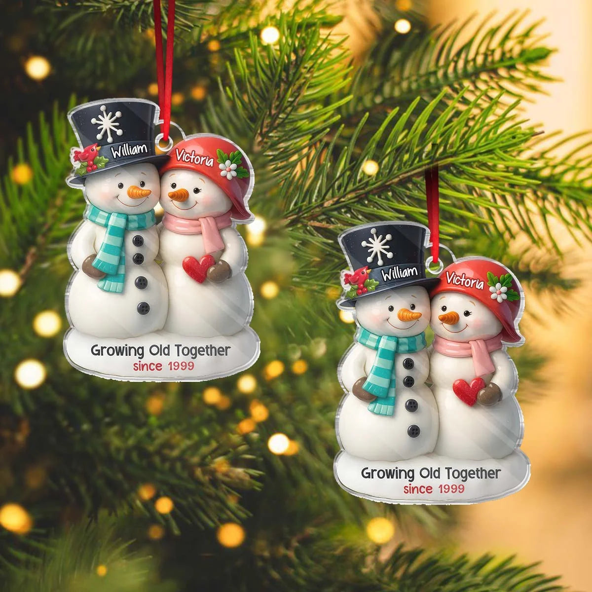 Growing Old Together Personalized Couple Snowman Acrylic Ornament - Custom Christmas Gift