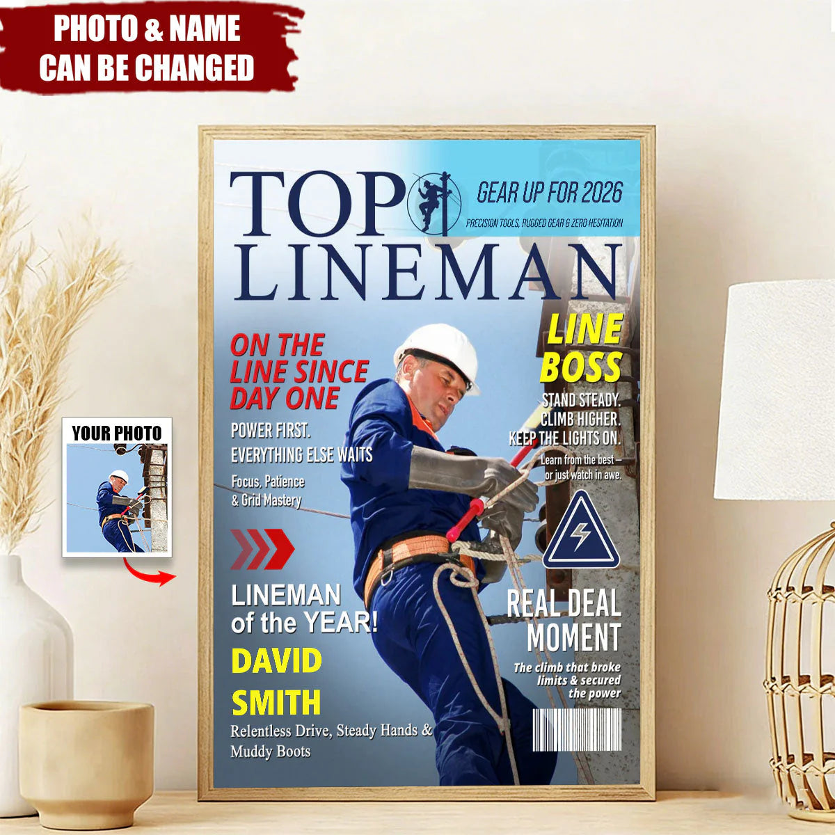 Custom Lineman Magazine Poster for Dad with personalized design details for meaningful gifting