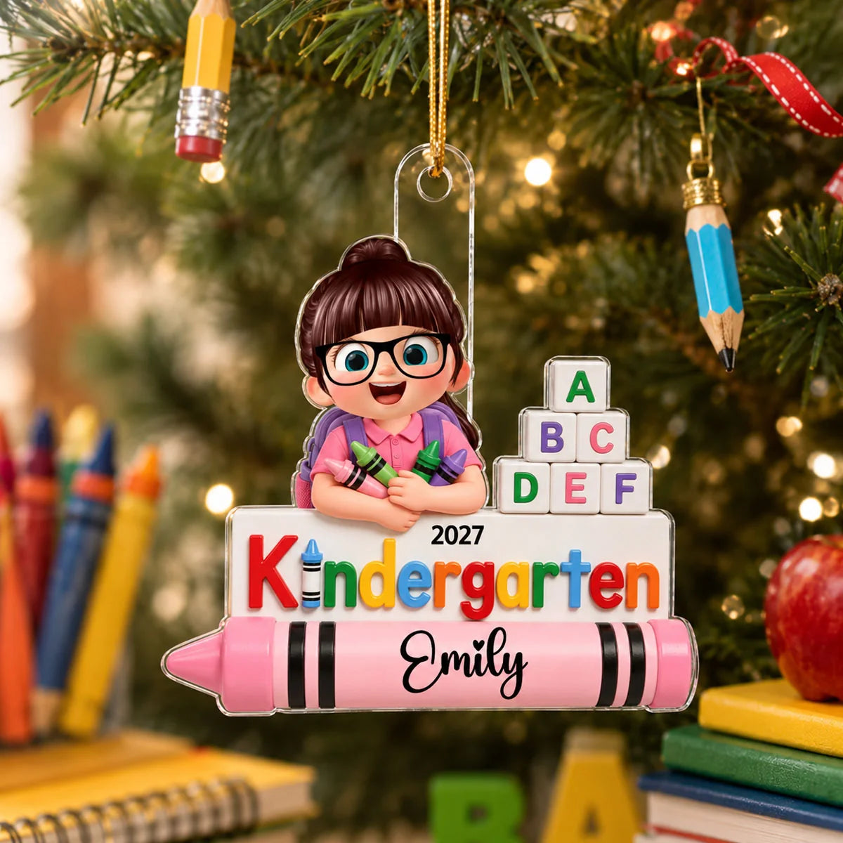 Personalized First Day of Kindergarten Acrylic Ornament - Custom Back to School Keepsake Gift for Kids