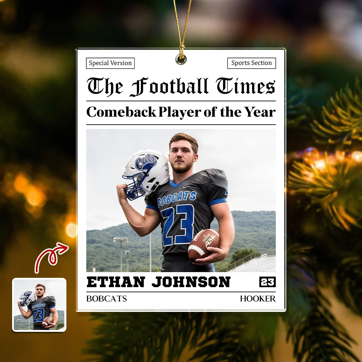The Football Times Custom Photo Ornament - Personalized Football Acrylic Keepsake, Christmas Gift for Son