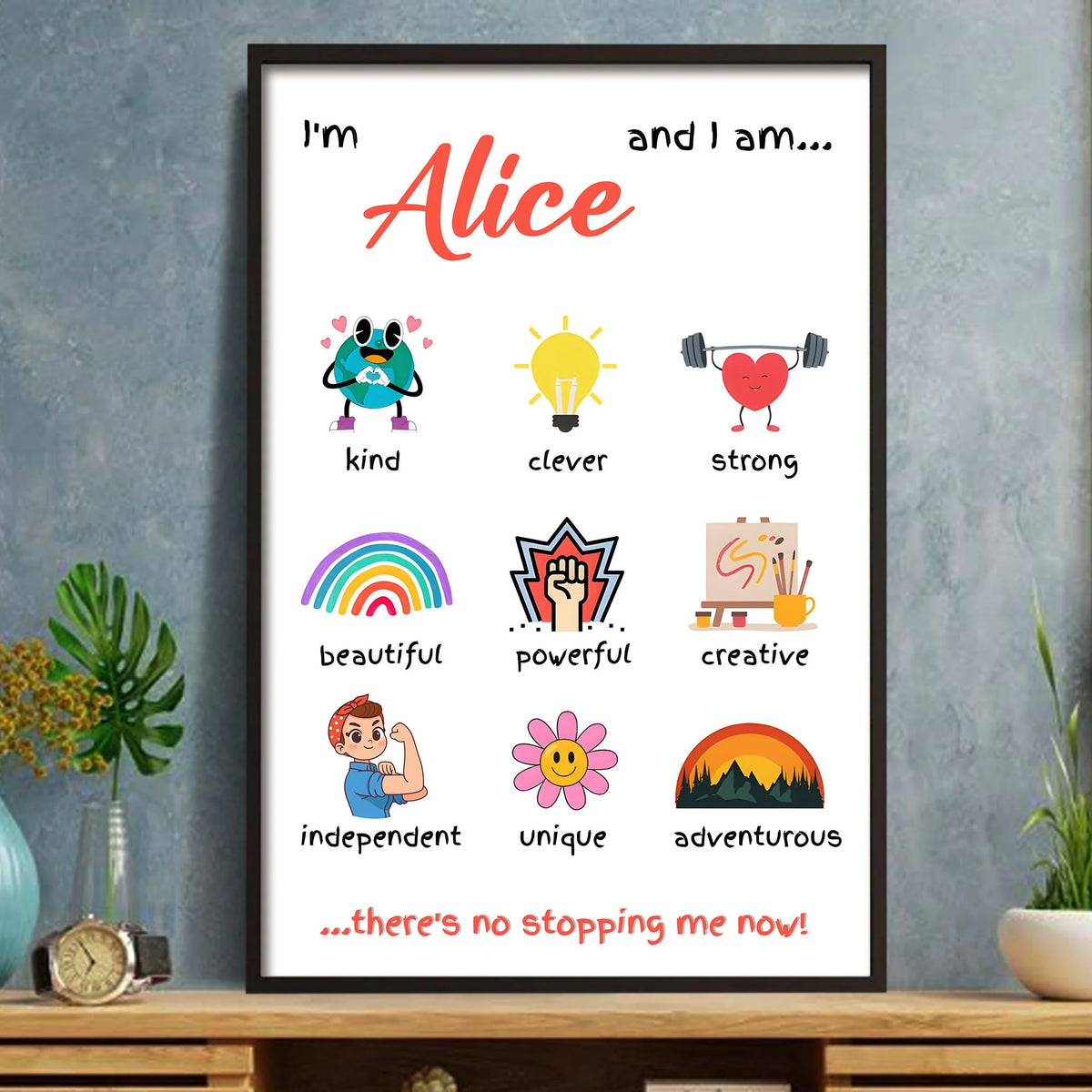 I'm And I Am Kind Strong Personalized Kids Canvas / Poster - Custom Daily Affirmation Wall Art for Girls & Boys Room Decor