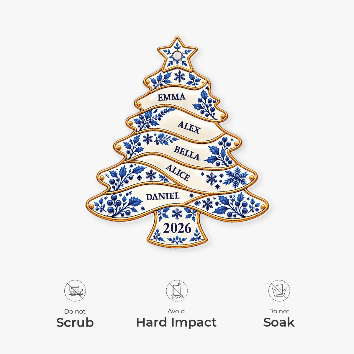 Personalized Family Names Toile De Jouy Christmas Ornament - Custom Acrylic Tree Decoration Keepsake