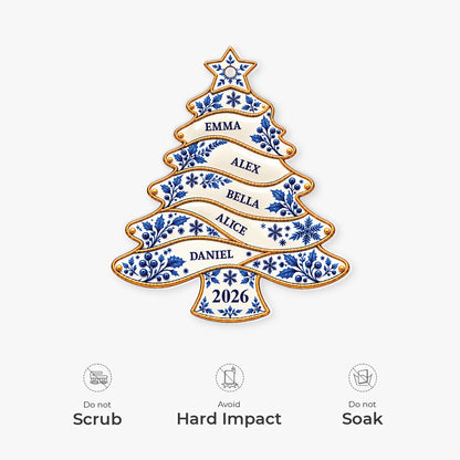 Personalized Family Names Toile De Jouy Christmas Ornament - Custom Acrylic Tree Decoration Keepsake