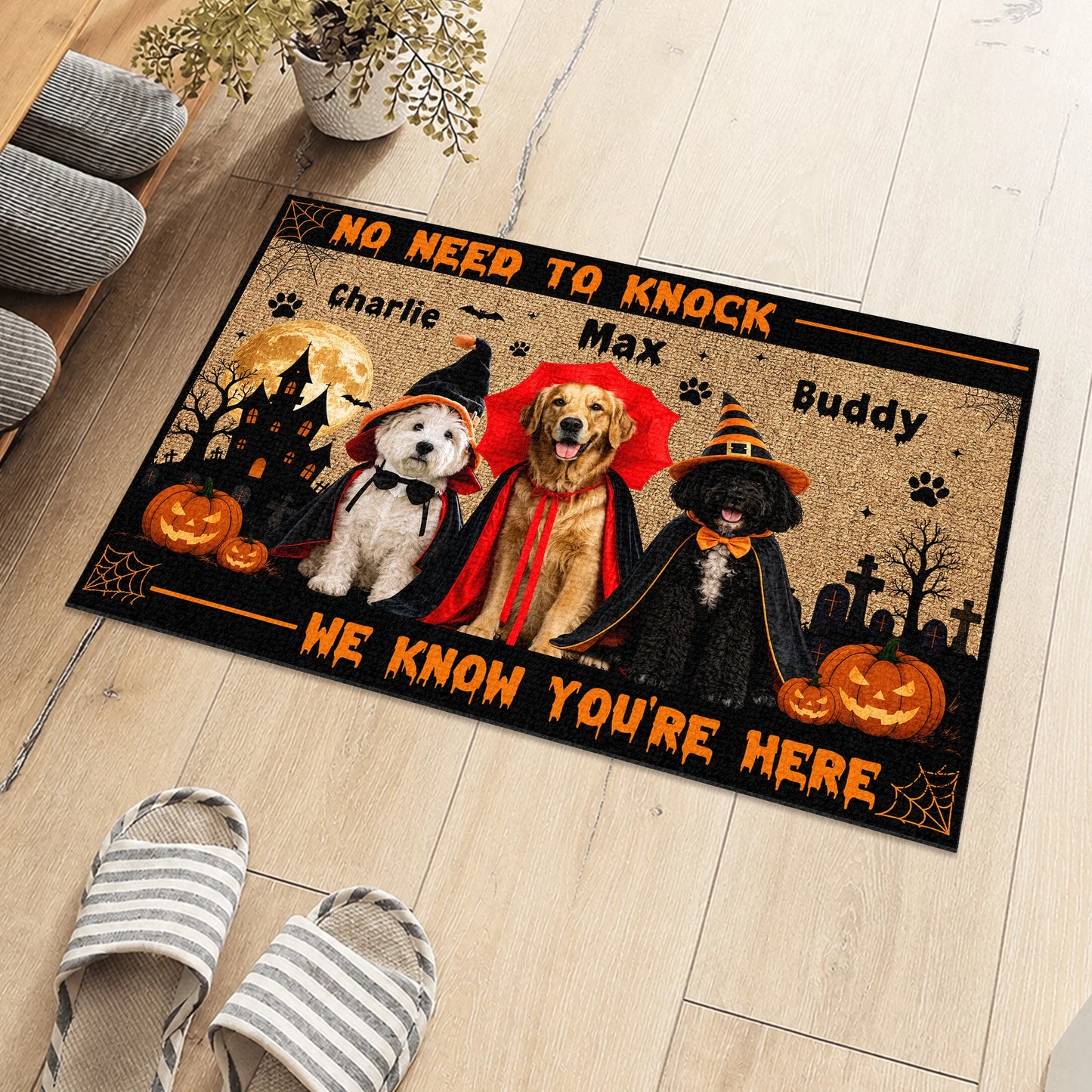 No Need To Knock We Know You're Here - Personalized Halloween Pet Doormat for Pet Lovers