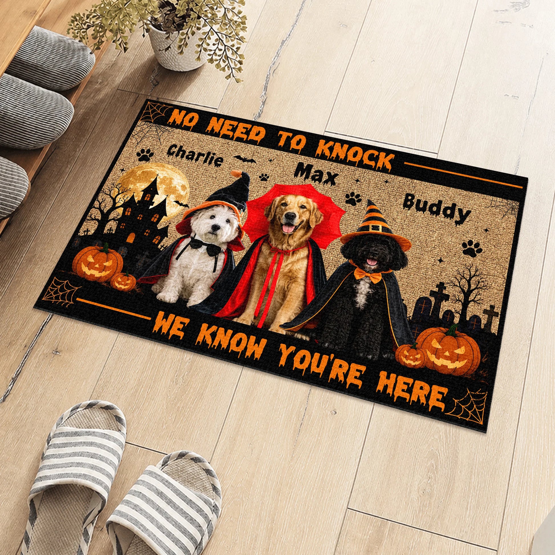 No Need To Knock We Know You're Here - Personalized Halloween Pet Doormat for Pet Lovers