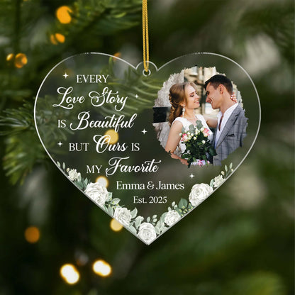 Every Love Story Is Beautiful - Personalized Wedding Photo Acrylic Ornament for Couples