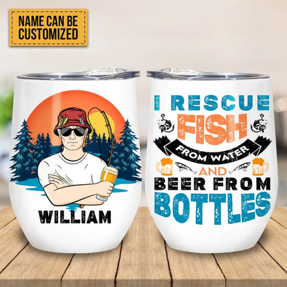 "I Rescue Fish And Beer" Personalized Wine Tumbler - Custom Gift for Fishing Lovers