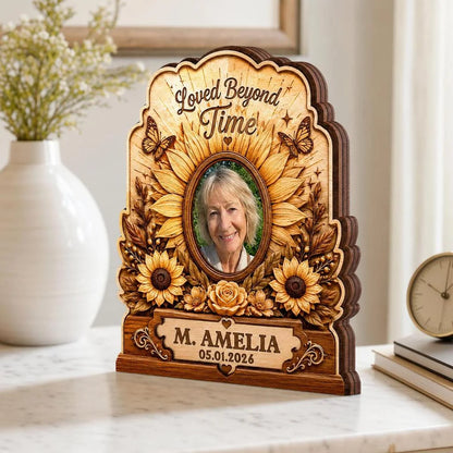 "Loved Beyond Time" Personalized Photo Wooden Block - Custom Memorial Keepsake Gift for Loss of Loved One