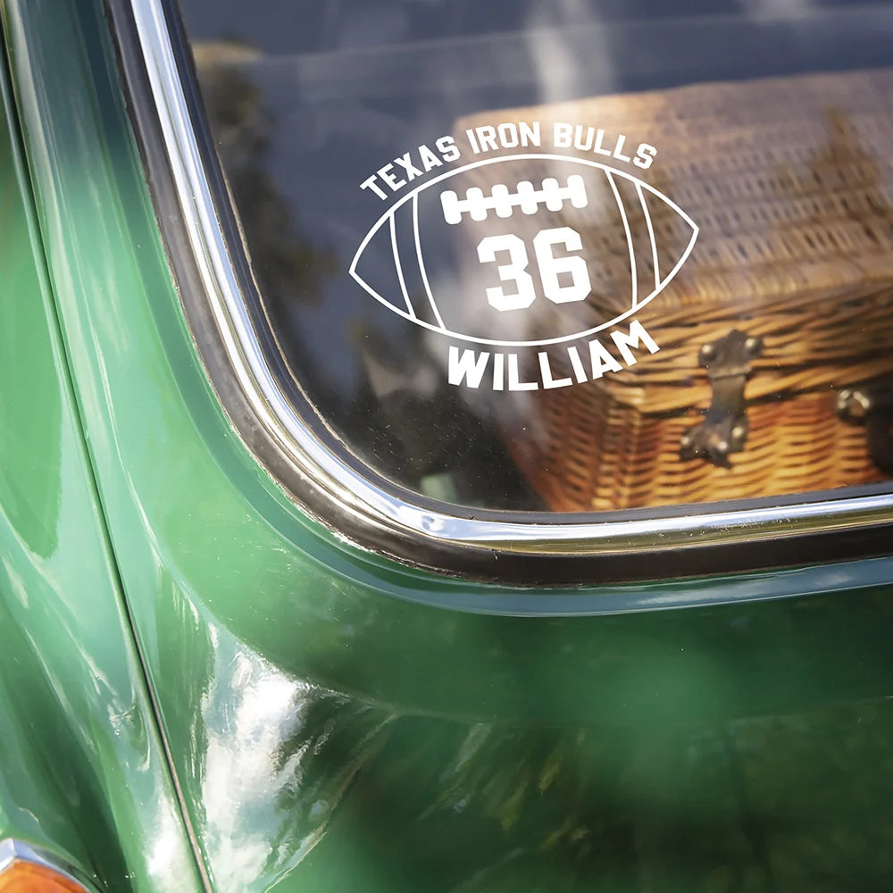 Decal / Sticker material and size view - Personalized Football Car Decal