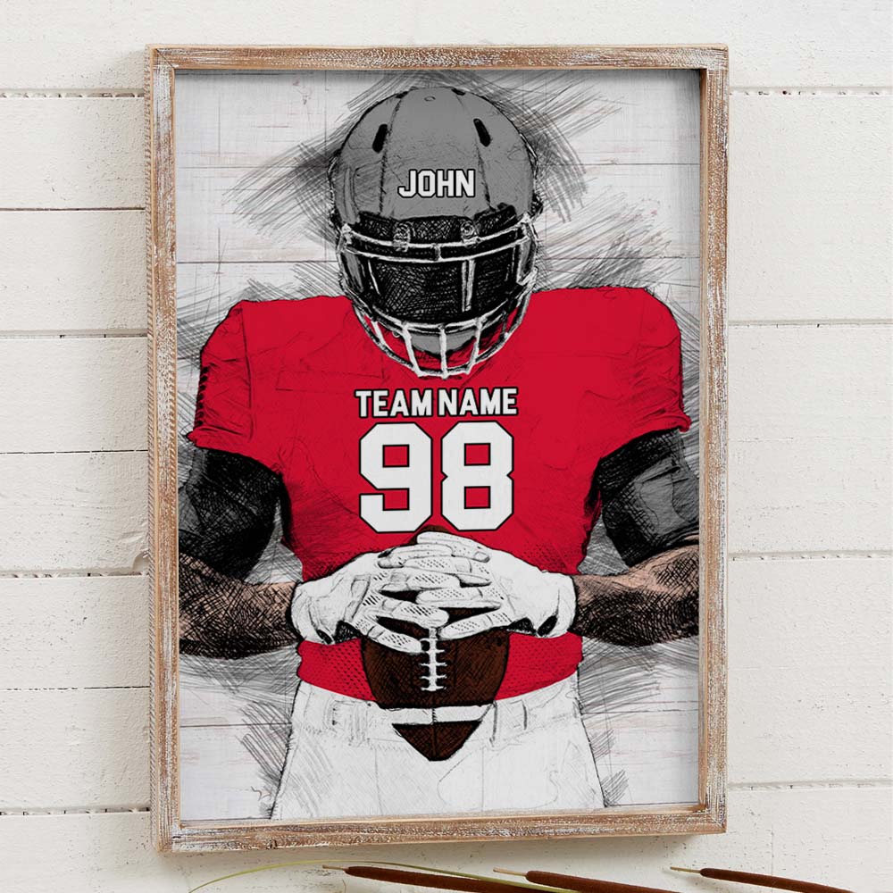 Custom Football Pencil Portrait Art for Dad with personalized design details for meaningful gifting