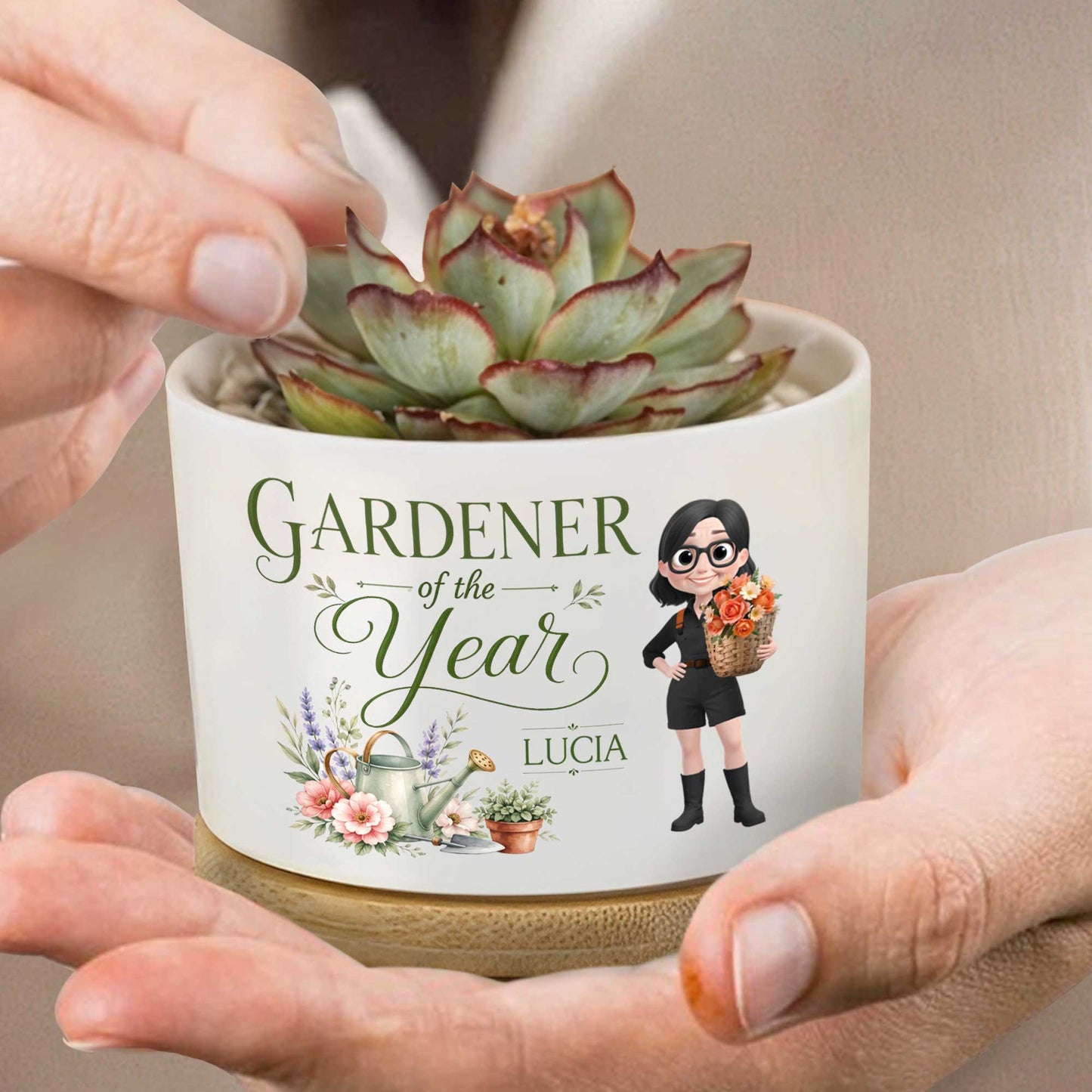 Custom Ceramic Plant Pot personalization view for Mom