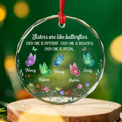 Sisters Are Like Butterflies Personalized Glass Ornament - Custom Sister Christmas Gift and Keepsake for Best Friends