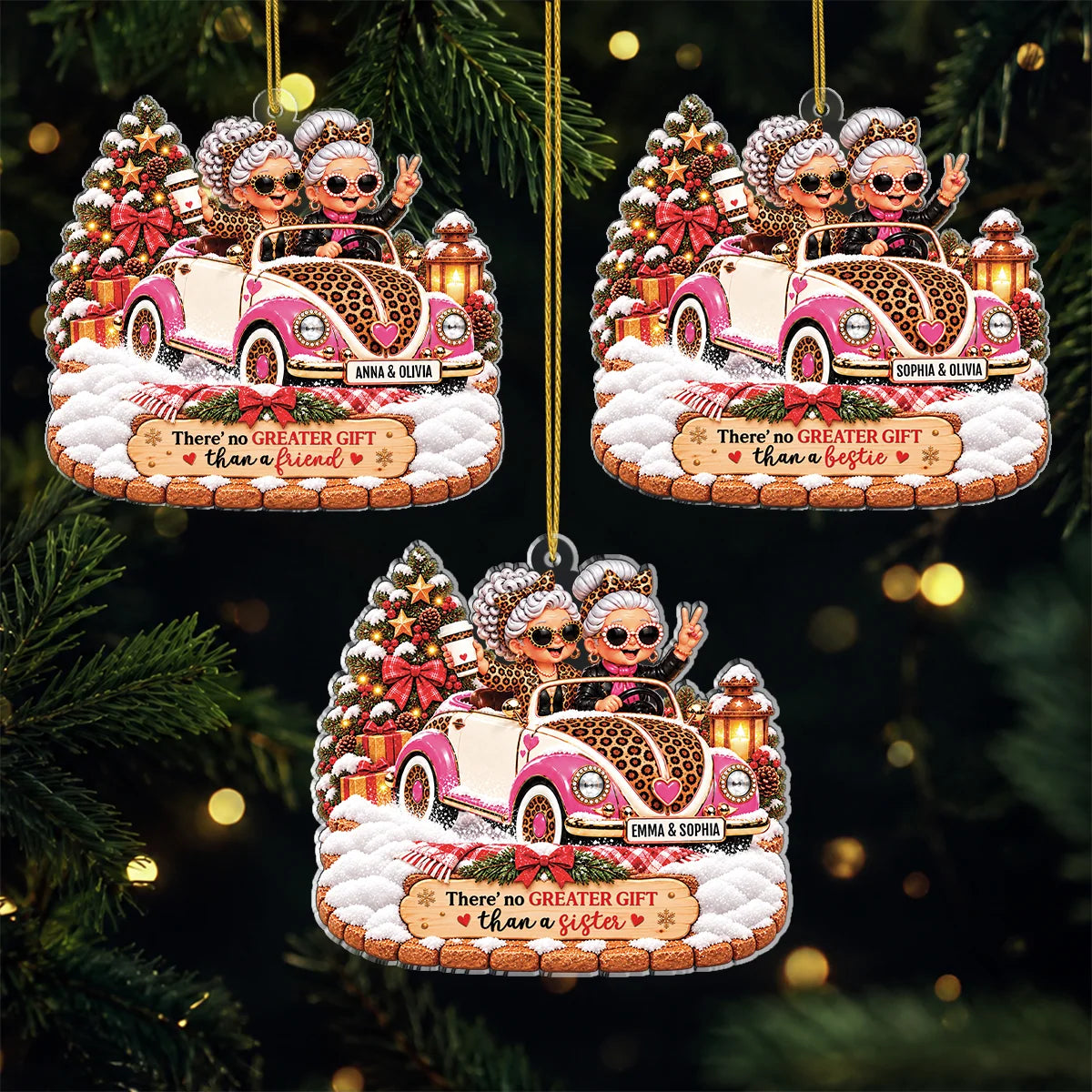 "There's No Greater Gift Than A Sister" Personalized Acrylic Ornament - Custom Christmas Keepsake for Best Friends