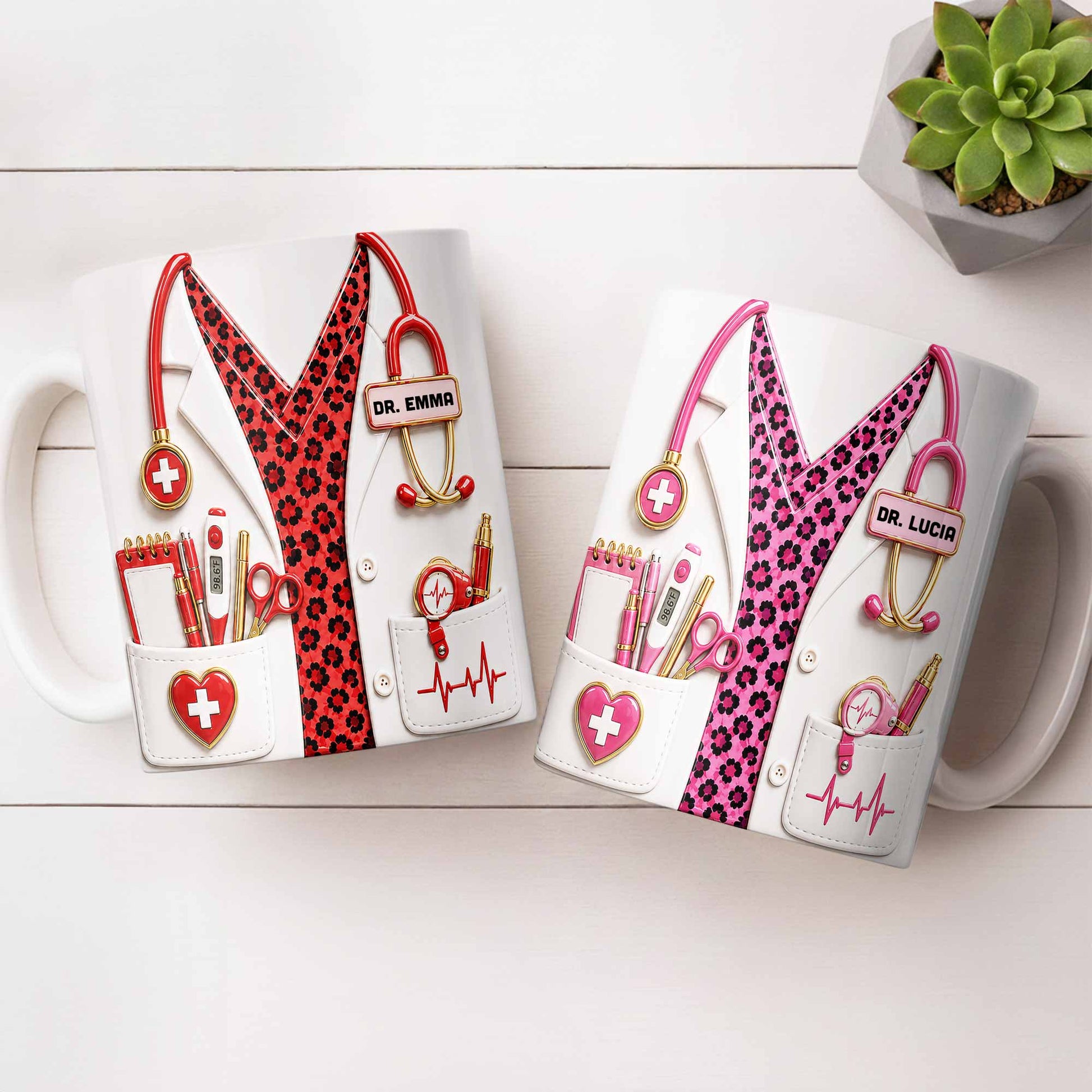 Personalized doctor mug with custom name and pink leopard print medical uniform design image 8