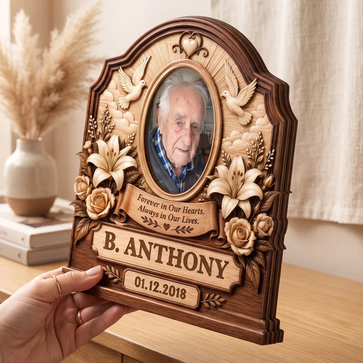 Forever In Our Hearts Personalized Memorial Wooden Block - Custom Photo Keepsake for Family