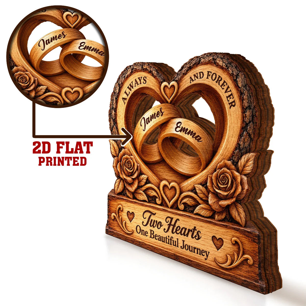 Always and Forever Personalized Wooden Block - Custom Couple Keepsake Gift for Anniversary & Wedding