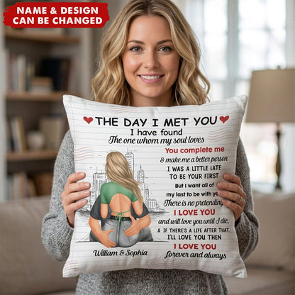 The Day I Met You Personalized Couple Pillow - Romantic Anniversary Gift for Husband & Wife