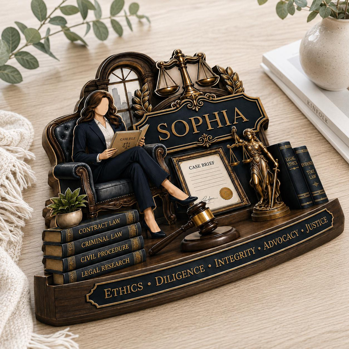 Scales Of Justice Personalized Attorney Wooden Block - Custom Lawyer Desk Decor