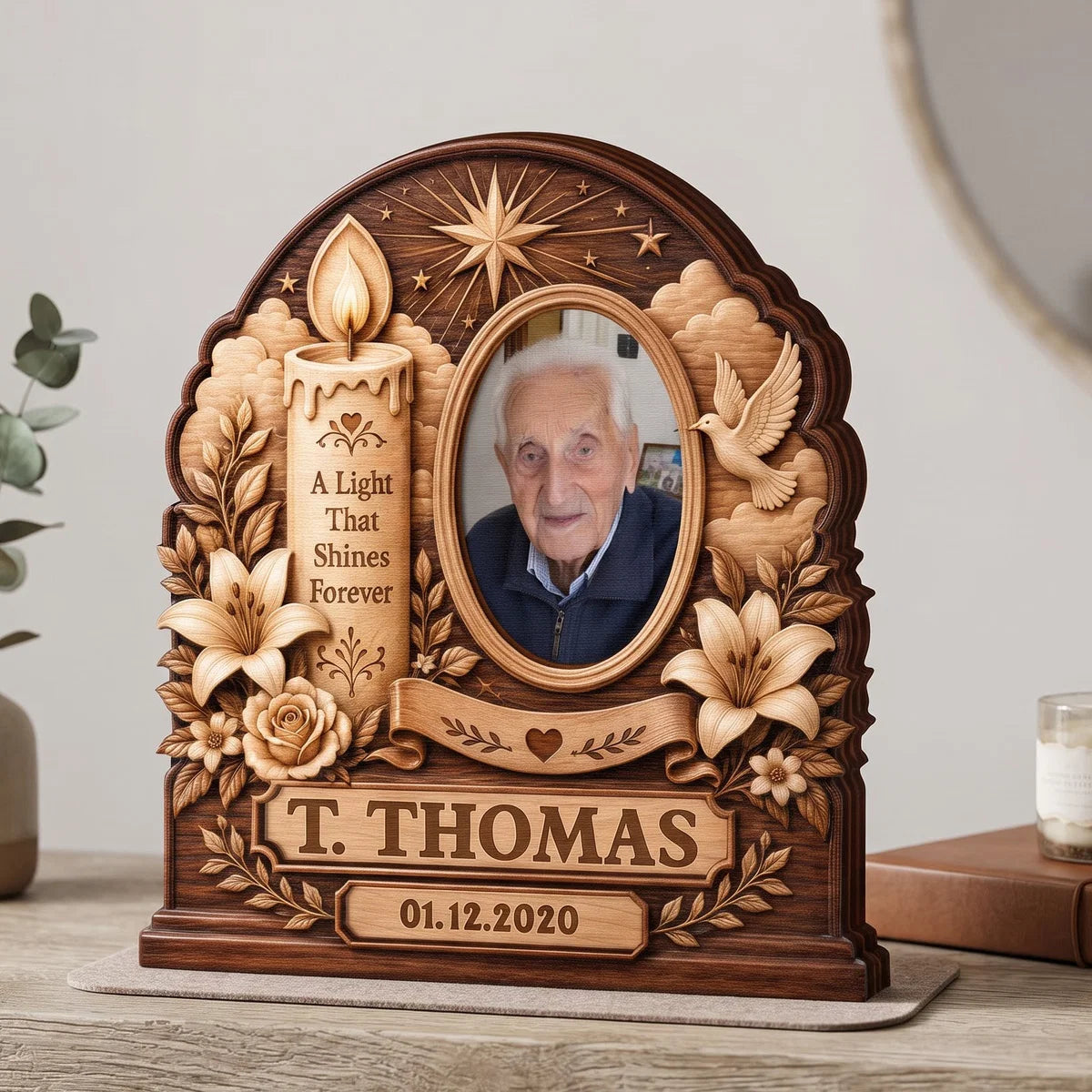 "A Light That Shines Forever" Personalized Wooden Block - Custom Memorial Photo Gift