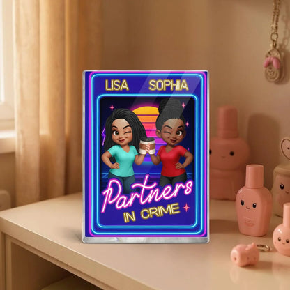 Personalized best friend acrylic block featuring retro neon design and customized avatars for a unique keepsake gift image 8