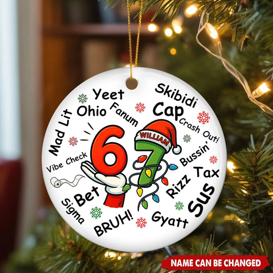 Funny Gen Z Slang Personalized Ceramic Ornament - Teenager Christmas Keepsake Gift