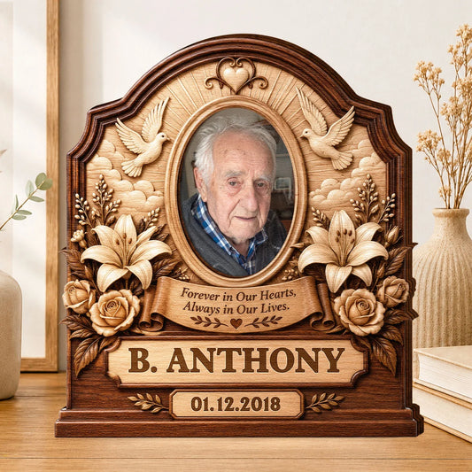 Forever In Our Hearts Personalized Memorial Wooden Block - Custom Photo Keepsake for Family