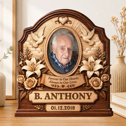 Forever In Our Hearts Personalized Memorial Wooden Block - Custom Photo Keepsake for Family