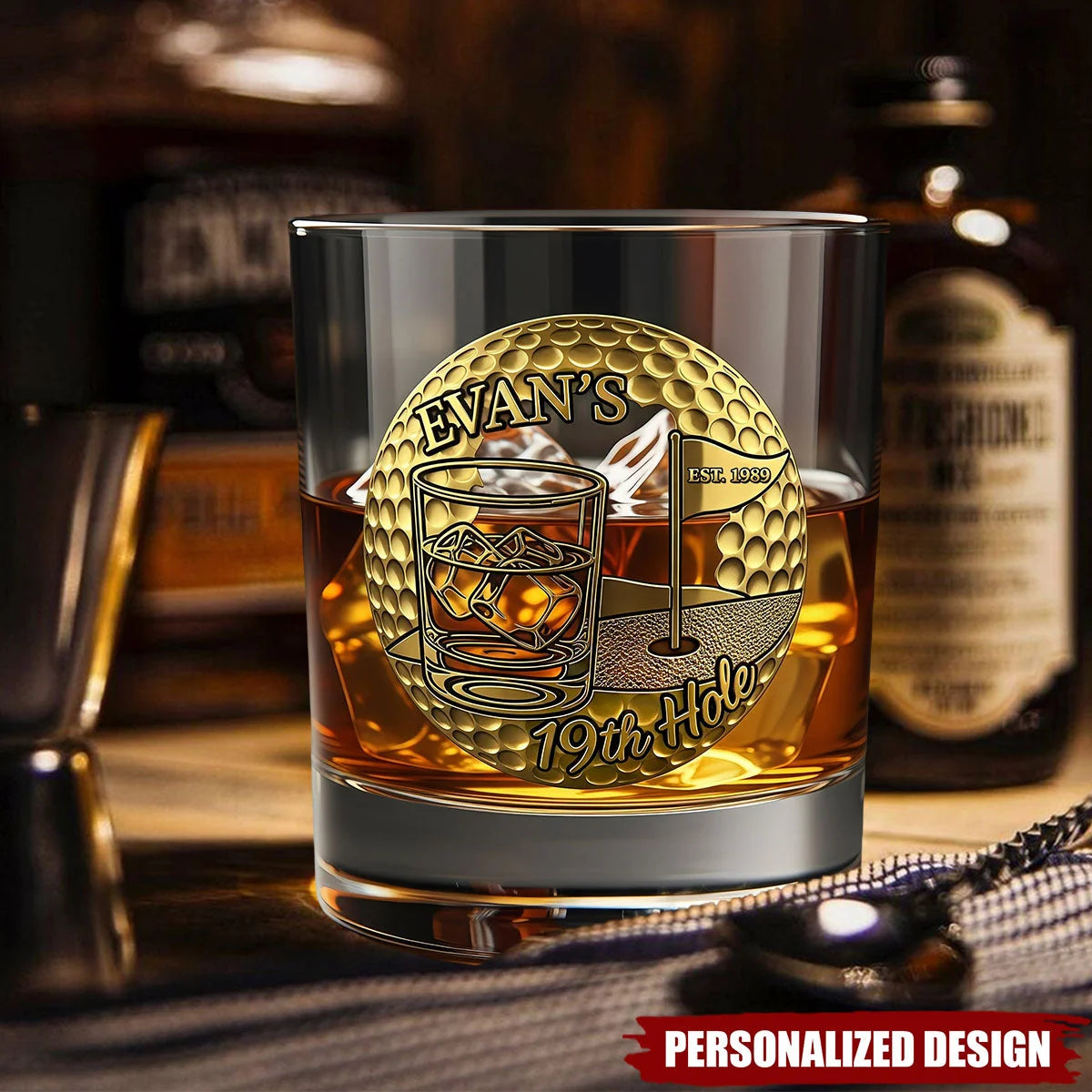 "19th Hole" Personalized Golf Whiskey Glass - Custom Gifts for Golfers