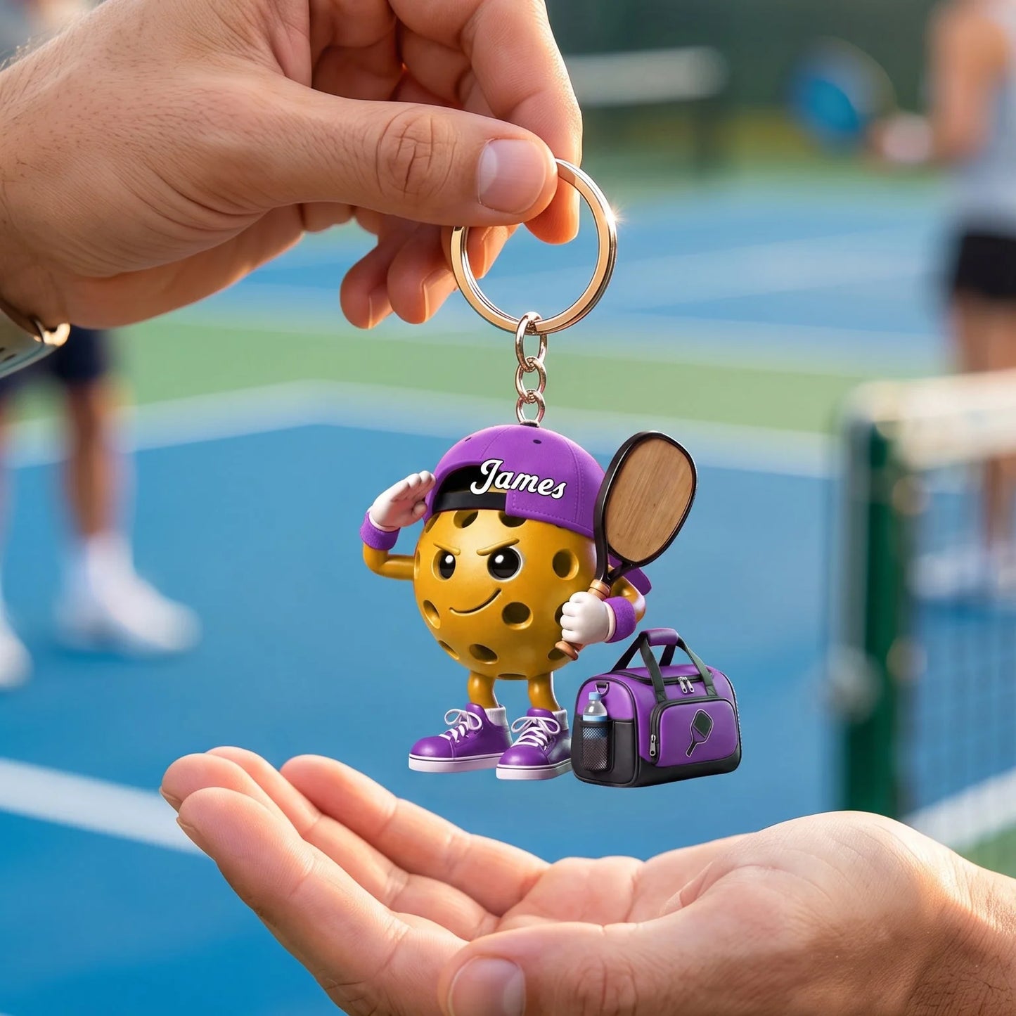 Salute Pickleball Mascot Keychain - Personalized Pickleball Gift for Players & Coaches