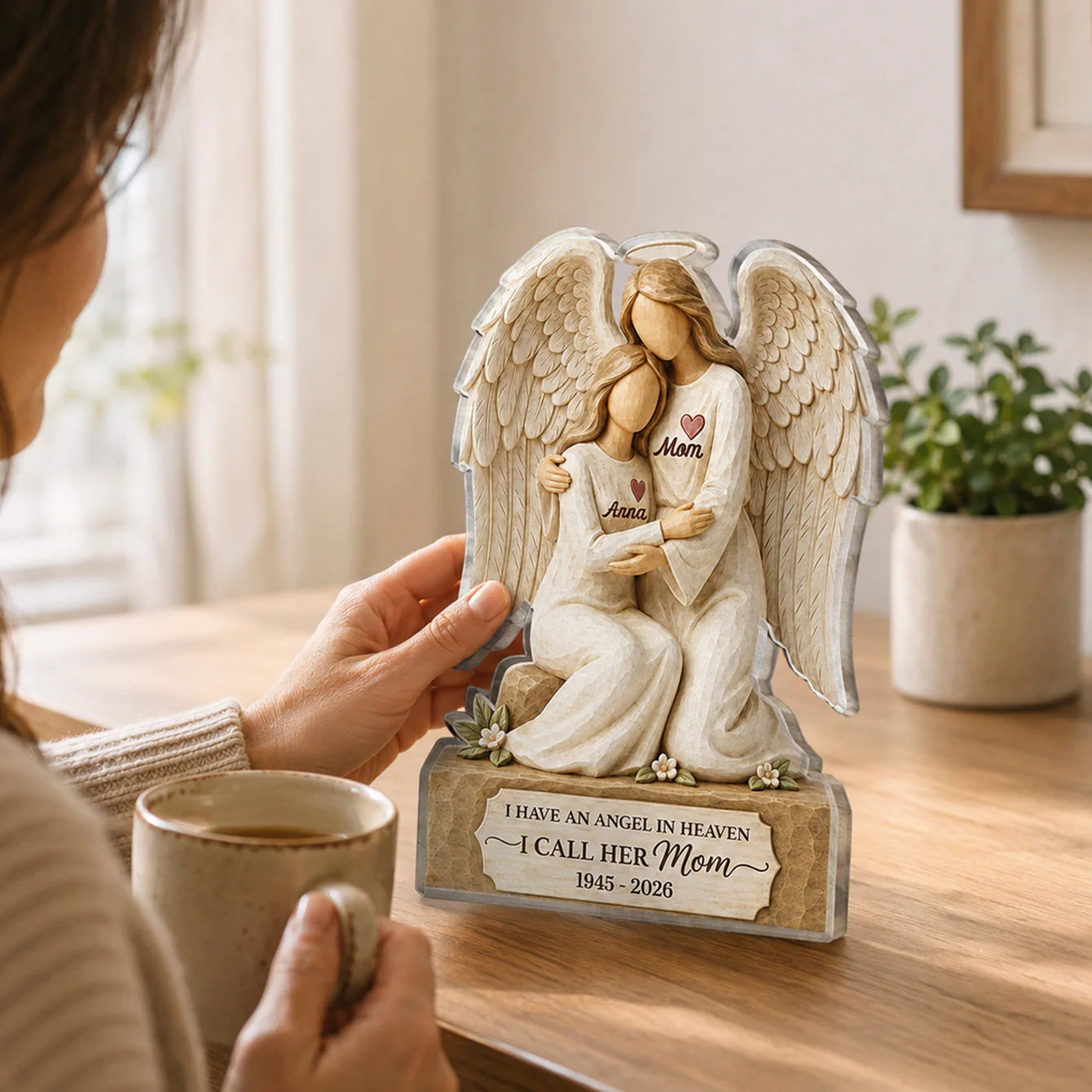 Personalized sympathy plaque featuring an angel in heaven quote, a custom shape acrylic plaque memorial gift for loss of mom image 7
