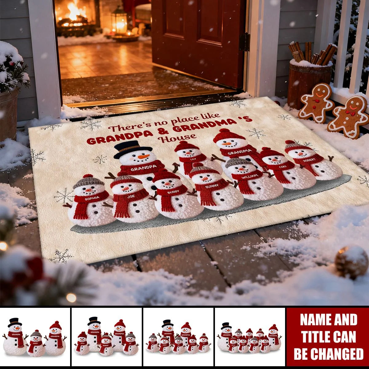 "There's No Place Like Grandma & Grandpa's House" Personalized Snowman Christmas Doormat - Custom Gift for Grandparents