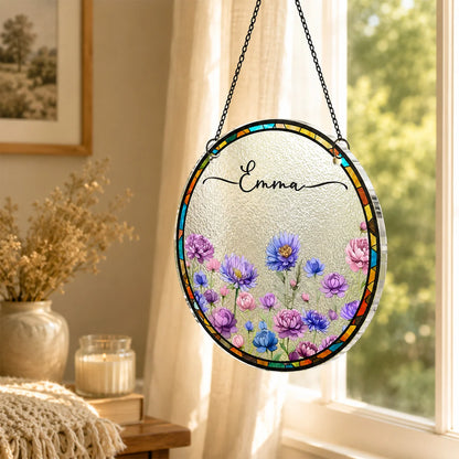 Birth Month Flower Personalized Suncatcher Ornament - Custom Gift for Her