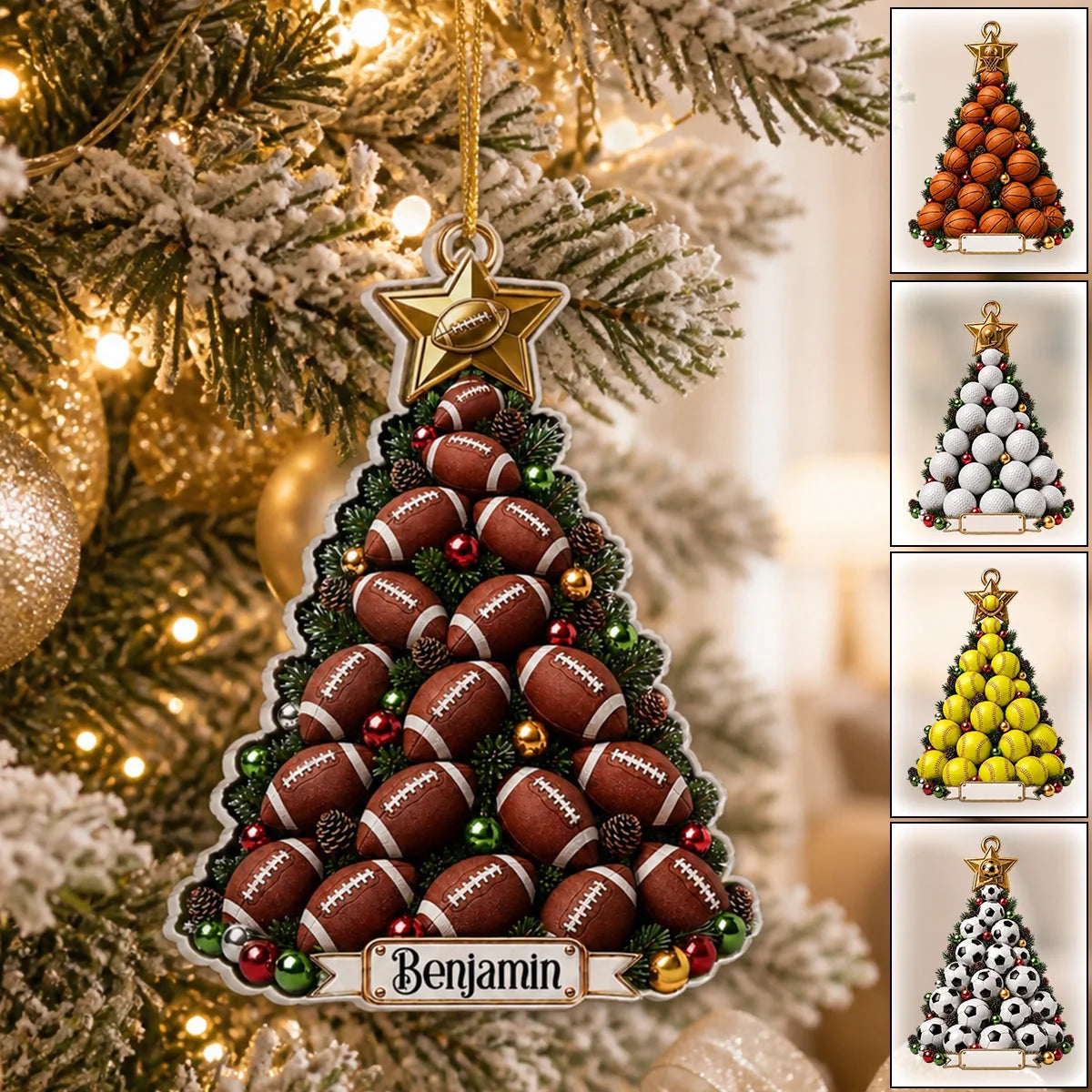 Game-Winning Sports Tree Personalized Acrylic Ornament - Custom Christmas Keepsake for Sports Fans