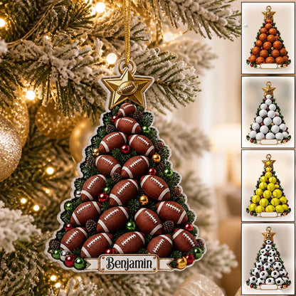 Game-Winning Sports Tree Personalized Acrylic Ornament - Custom Christmas Keepsake for Sports Fans
