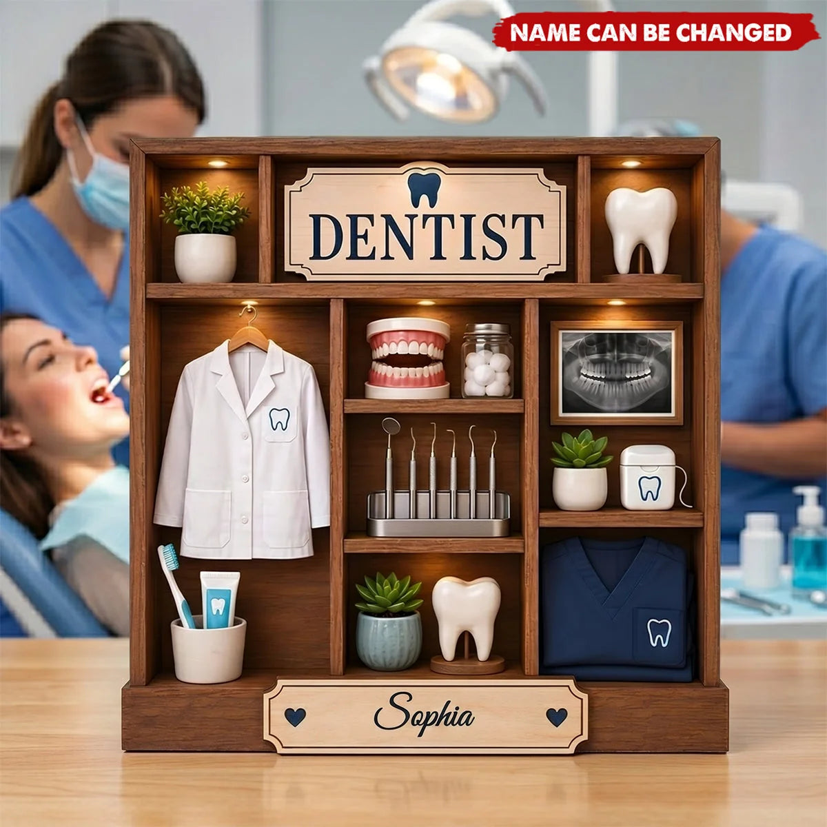 Personalized Dentist Wooden Block - Custom Dental Office Desk Decor & Graduation Gift