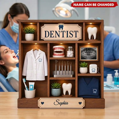 Personalized Dentist Wooden Block - Custom Dental Office Desk Decor & Graduation Gift