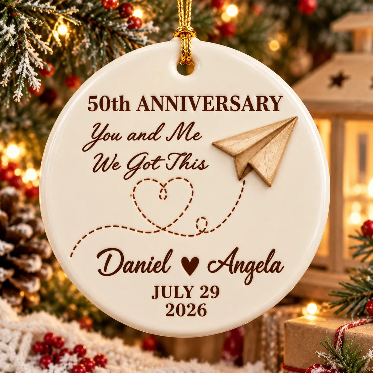Personalized Anniversary Paper Plane Ornament - Raised 3D Glazed Ceramic Keepsake with Names and Date for Couple, Husband, Wife - Personalized Circle Ceramic 3D Orname f0bbc453-0b33-4795-80d2-92f9f0f355c3-98b9ca20-ec87-4b61-87e1-12a4608ae736.png