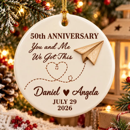 Personalized Anniversary Paper Plane Ornament - Raised 3D Glazed Ceramic Keepsake with Names and Date for Couple, Husband, Wife - Personalized Circle Ceramic 3D Orname f0bbc453-0b33-4795-80d2-92f9f0f355c3-98b9ca20-ec87-4b61-87e1-12a4608ae736.png
