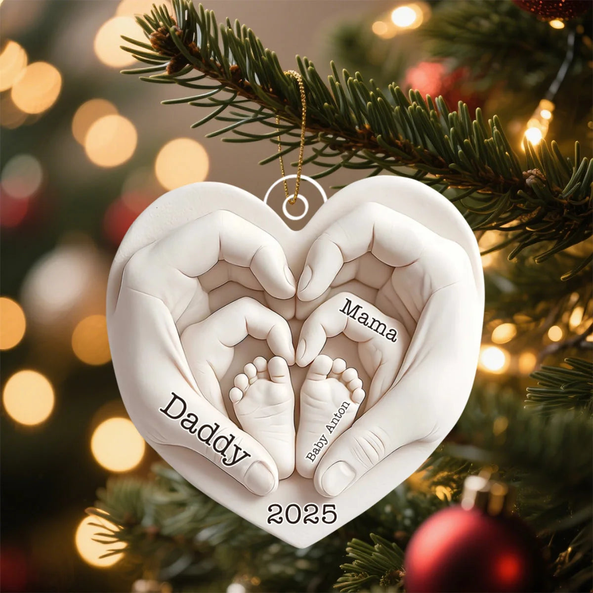 Heart Of Love Personalized Baby First Christmas Acrylic Ornament - Family Keepsake for New Parents