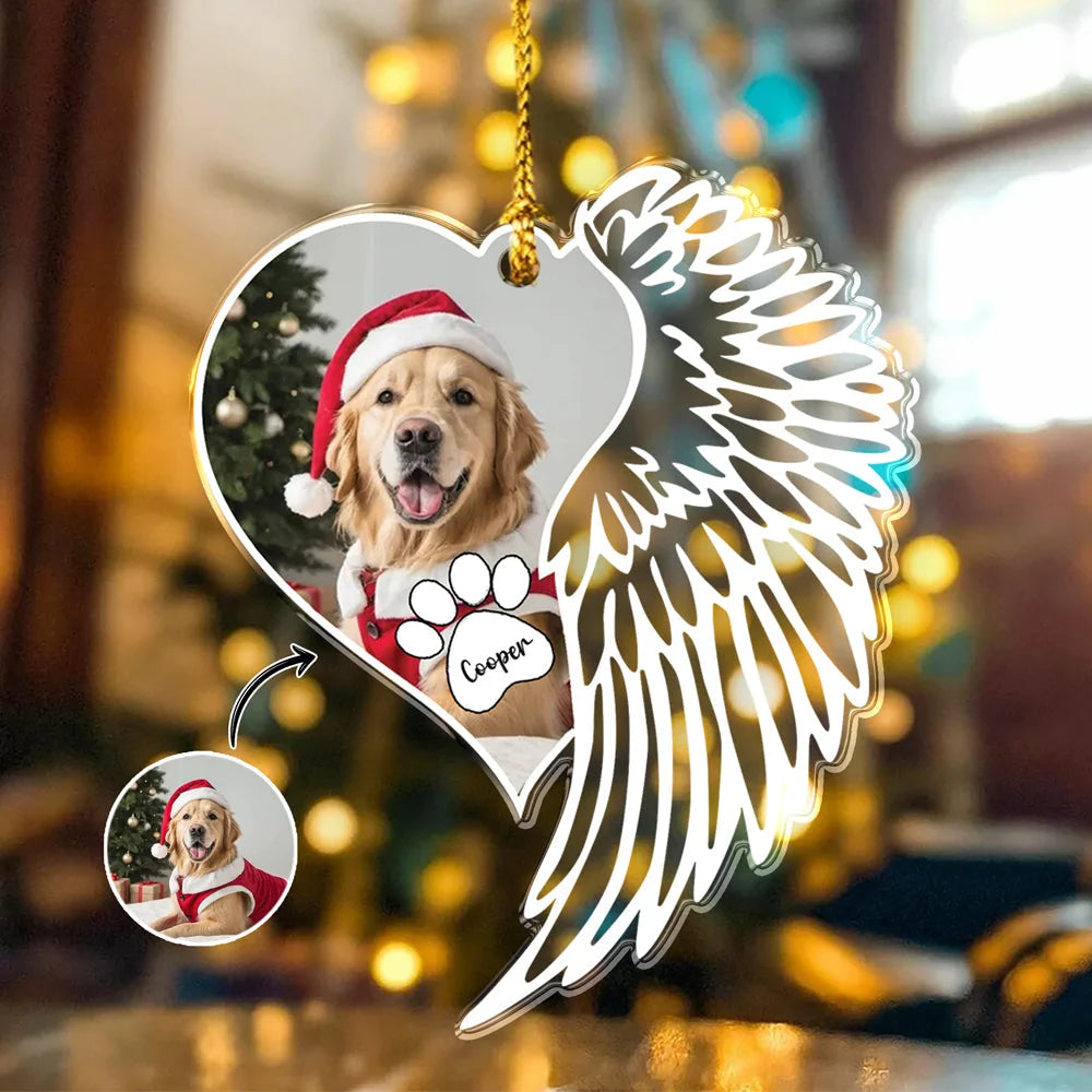 Custom Photo Dog Memorial Wing Personalized Acrylic Ornament - Christmas Keepsake for Dog Lovers