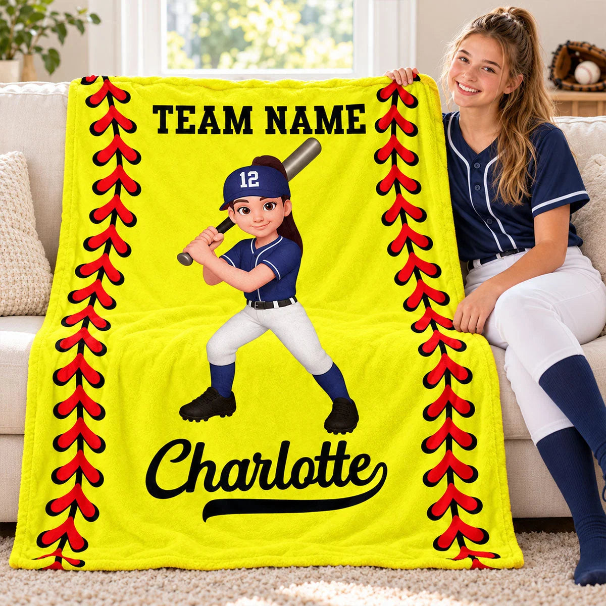 Personalized Baseball & Softball Blanket - Custom Player Name & Team Keepsake Gift for Kids