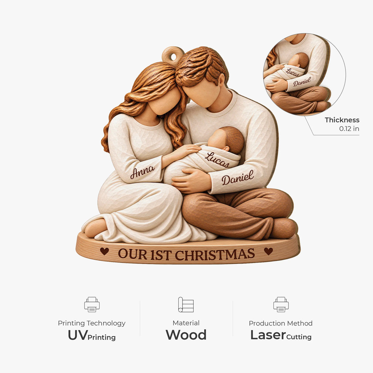 "Our 1st Christmas" Personalized Wooden Ornament - Holiday Keepsake for Family Newborn