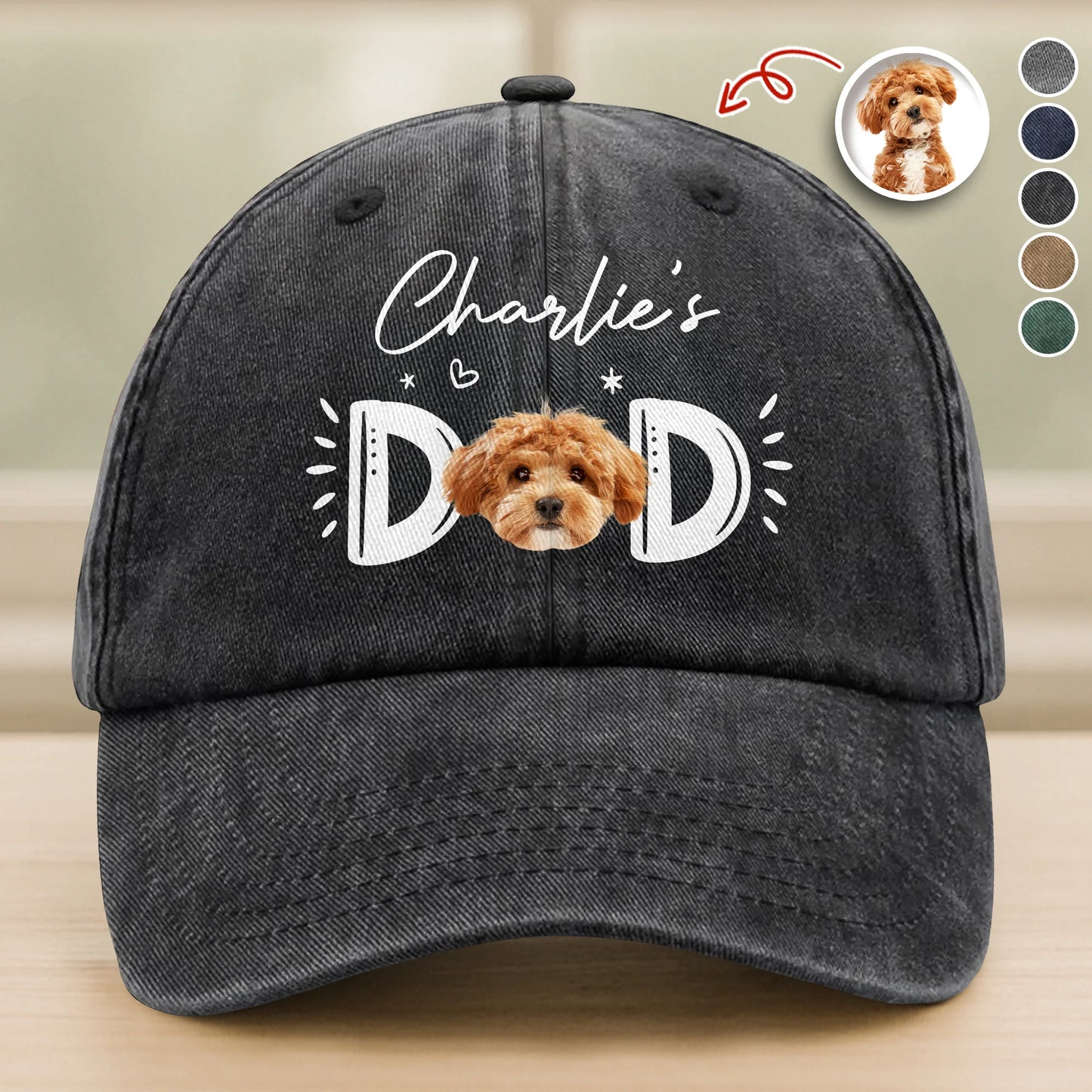 Personalized Dog Dad Washed Denim Baseball Cap - Custom Photo Pet Dad Hat Gift